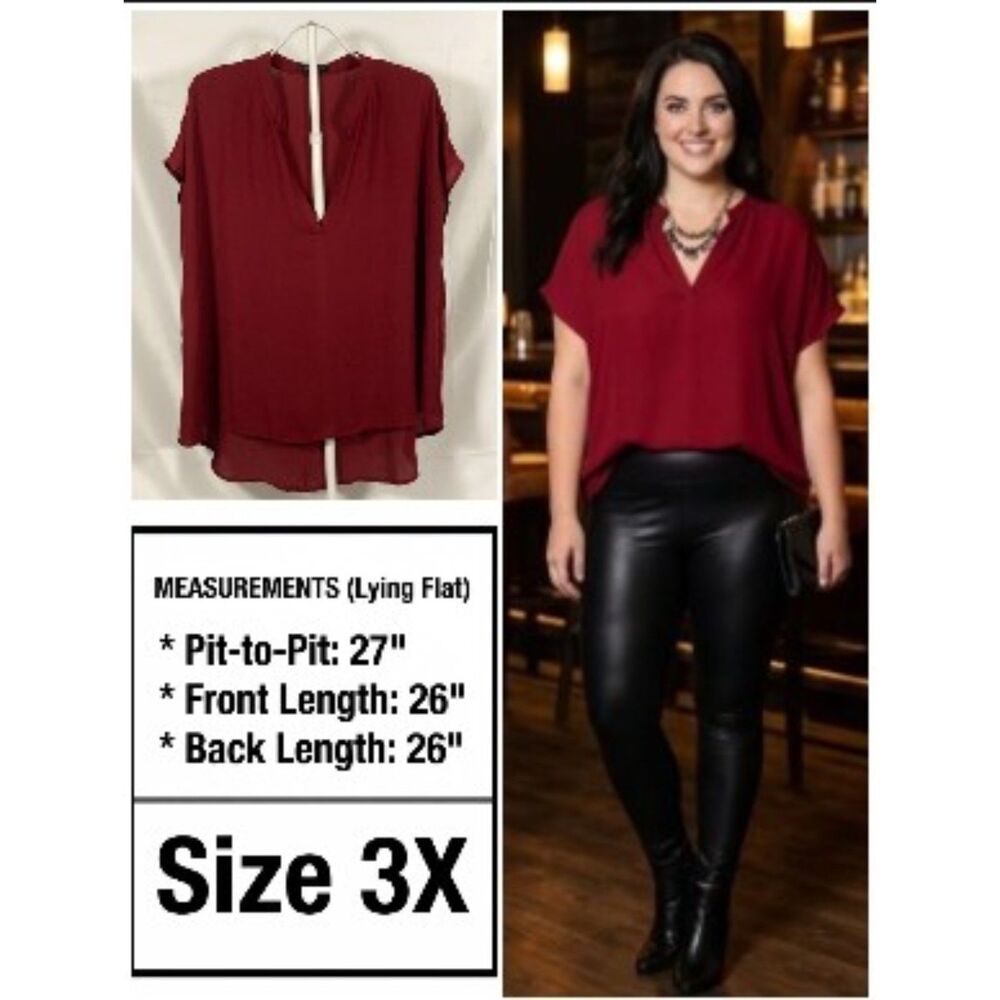 SHEIN Curve LUNE Burgundy Batwing Blouse 3X 2X 20 22 Plus Cranberry Tunic Top